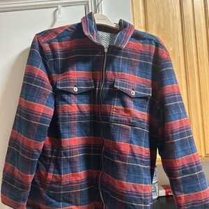 Blank NYC Gray Jacket with Red and Blue Plaid Accent